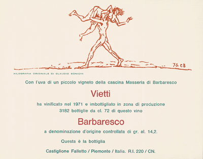 La première étiquette d'artiste de Vietti conçue par Bonichi