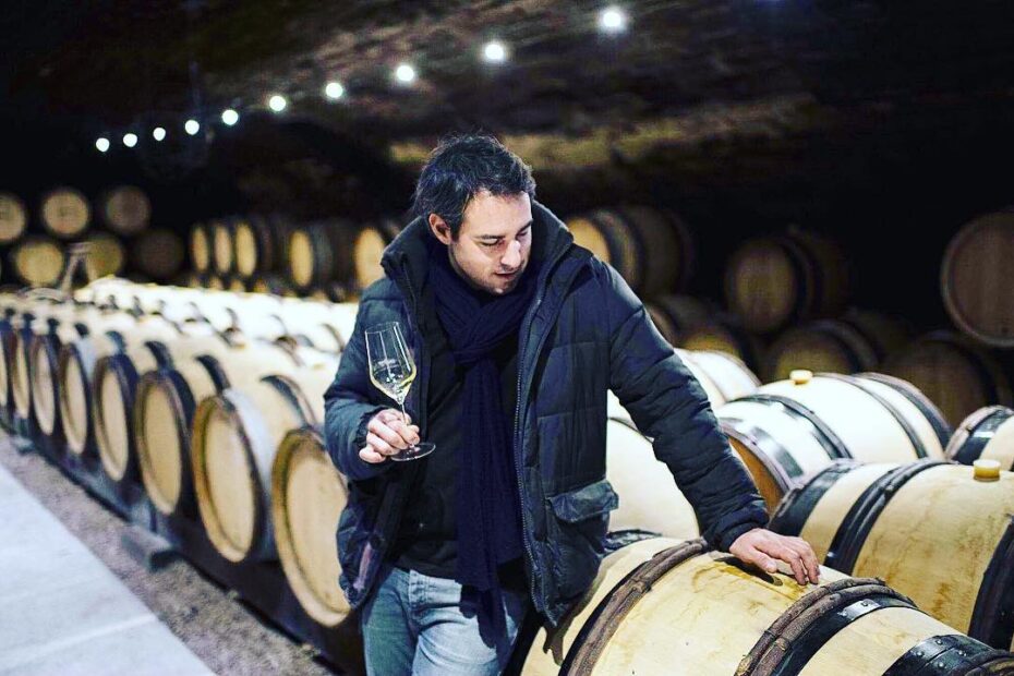 Romaric Chavy from Chavy Chouet Winery in his Cellar